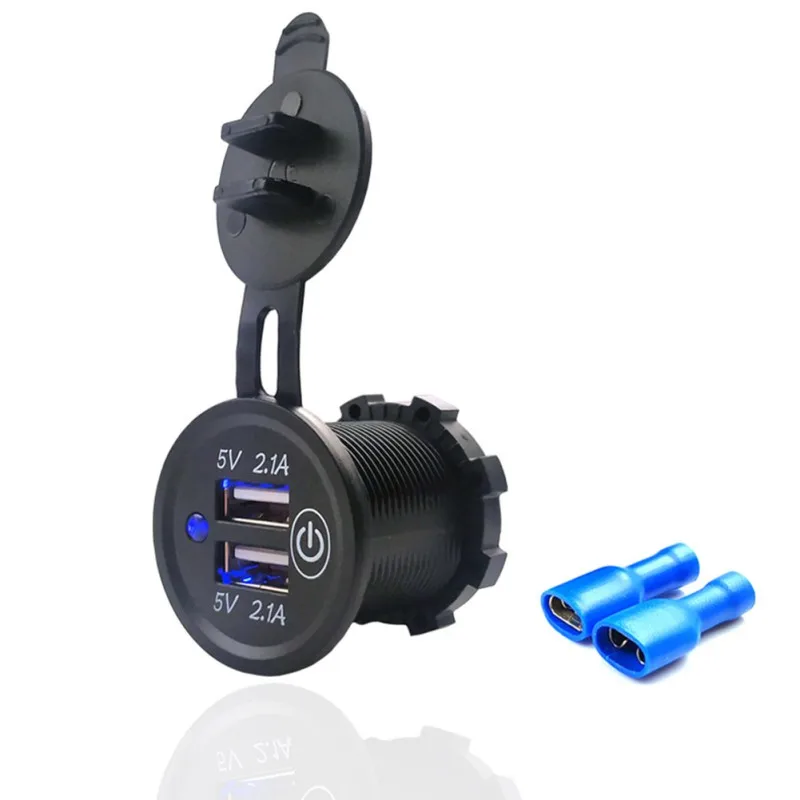 

Универсальный 12V-24V мотоцикл 2.1A Dual USB Зарядное устройство Мощность адаптер штепсельной вилки с сенсорным переключателем для мобильного теле...