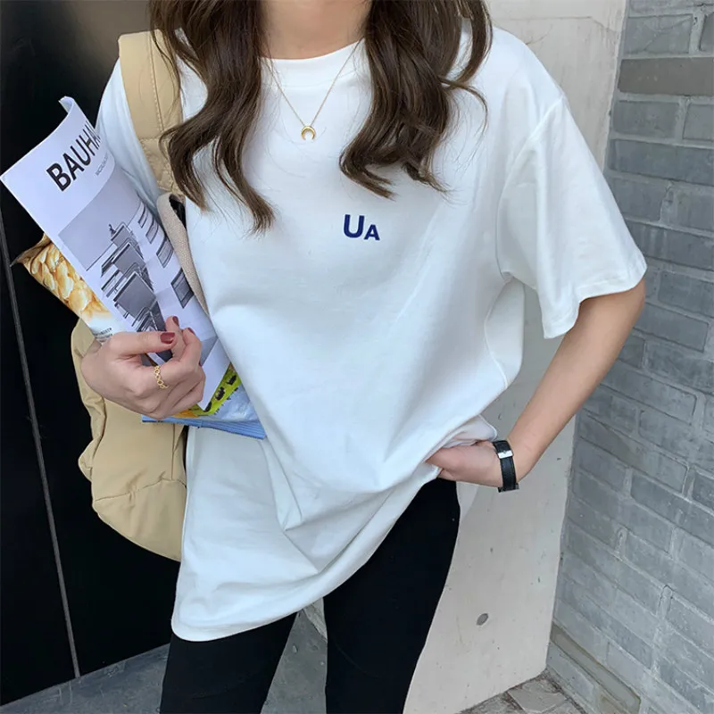 Женская Винтажная футболка с коротким рукавом хлопковая Повседневная белая