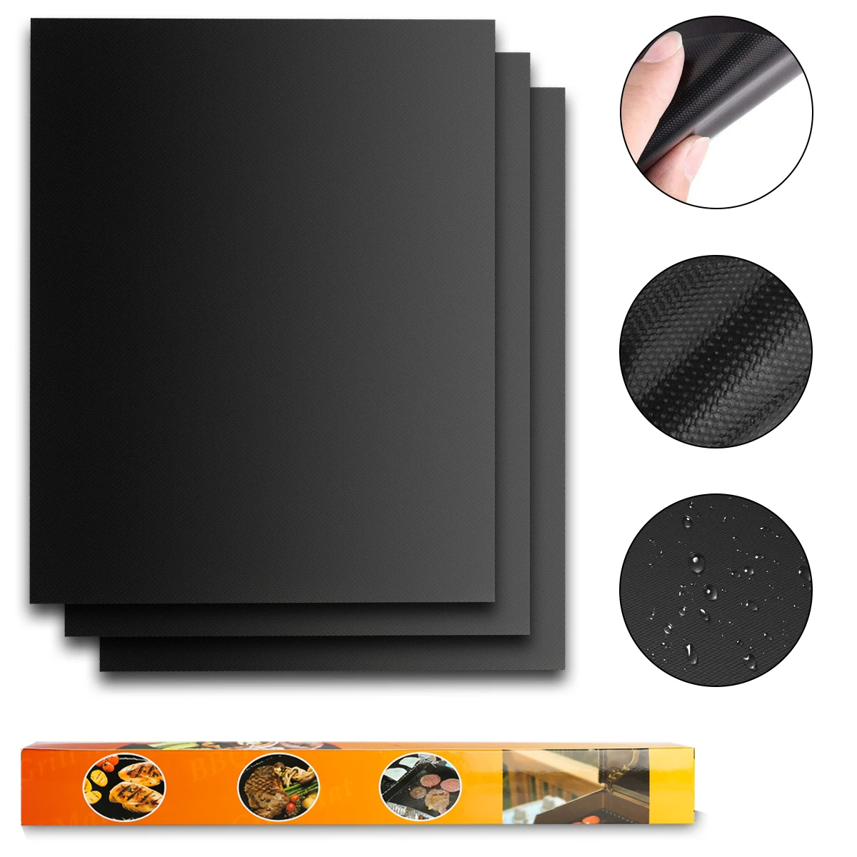 

3pcs BBQ Grill Mat 50x40cm + 1pc Tongs For Charcoal Gas Grill Oven And Baking Reusable 5 Pcs Grill Mat +1pc Barbecue Tongs