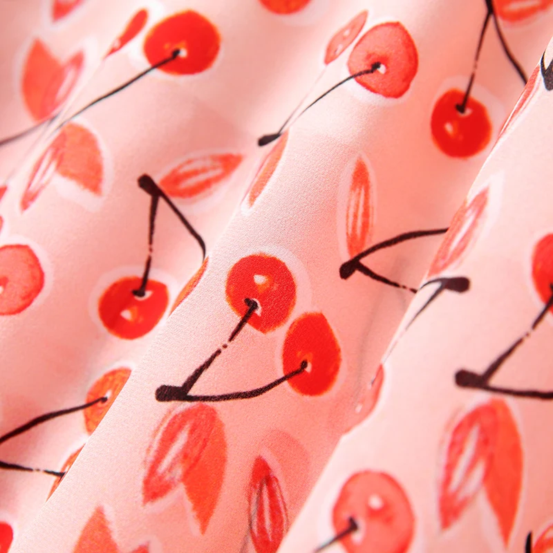 

100% Natural Silk Fashion Dresses Prairie Chic Summer V-neck Ruffles High Waist Flare Sleeve Pure Real Silk Women Print Dress