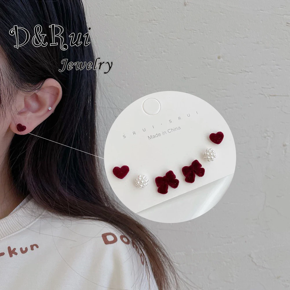 

2022 Stud Earrings for Women Korean Fashion Luxury Earring Love Bowknot Sweet Alloy Earrings Sets Jewelry Mother's Day Gift