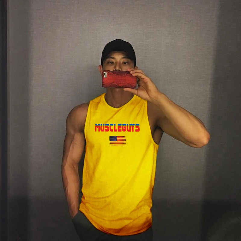 Майка мужская сетчатая для фитнеса Повседневная модная одежда тренировок майка