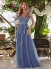 Женское вечернее платье с блестками Ever Pretty, темно-синее платье трапециевидной формы с V-образным вырезом, для вечевечерние, свадьбы, EP07544, лето 2019