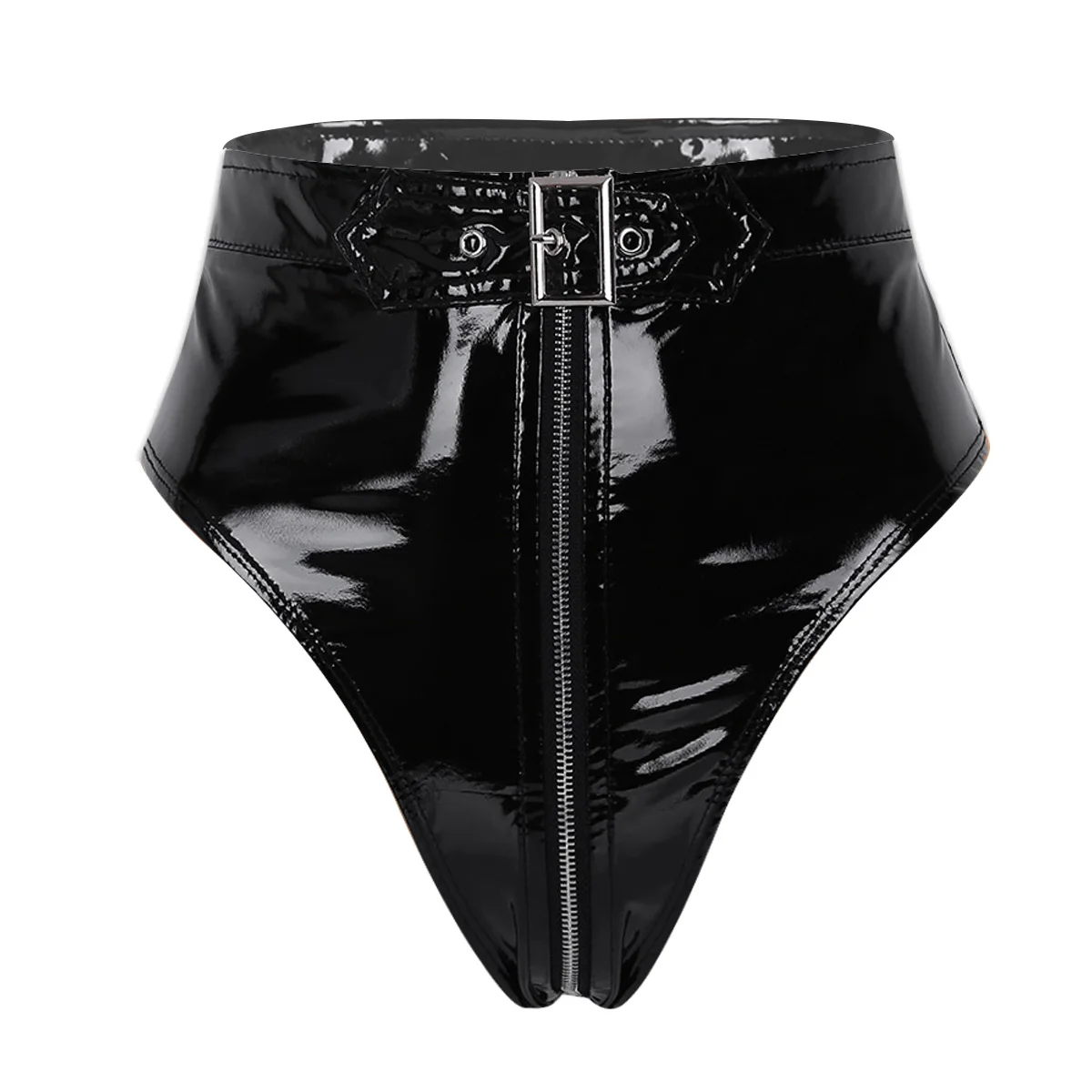 Women Wetlook Sexy Lingerie Panties Bikini Briefs Porno Underwear High Cut Zipper with Belt Lady G-String Club Pole Dance Wear |