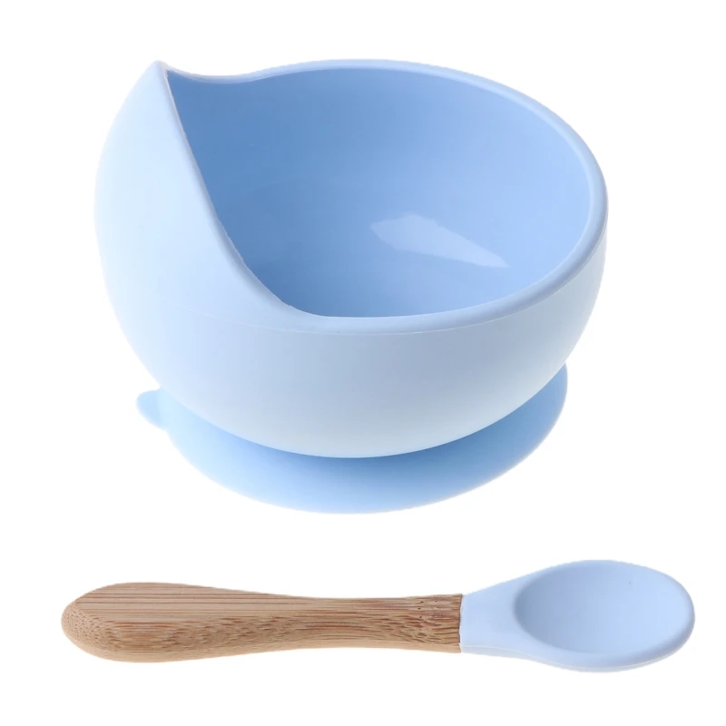 

2 Pcs BPA Free Silicone Waterproof Baby Suction Cup Base Bowl Training Spoon Set Non-Slip Learning Feeding Tableware