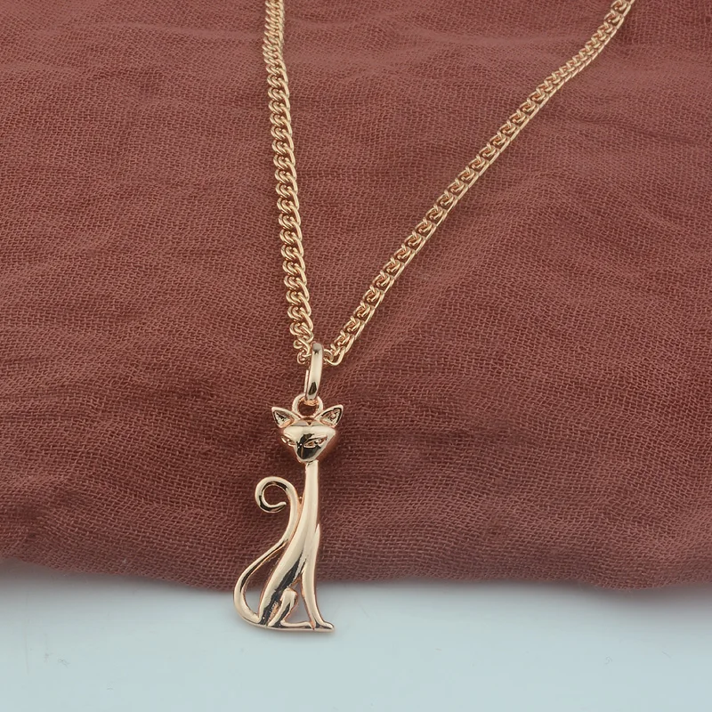 FJ женское розовое золото 585 пробы кошка животное подвески цепи колье|Подвески| |