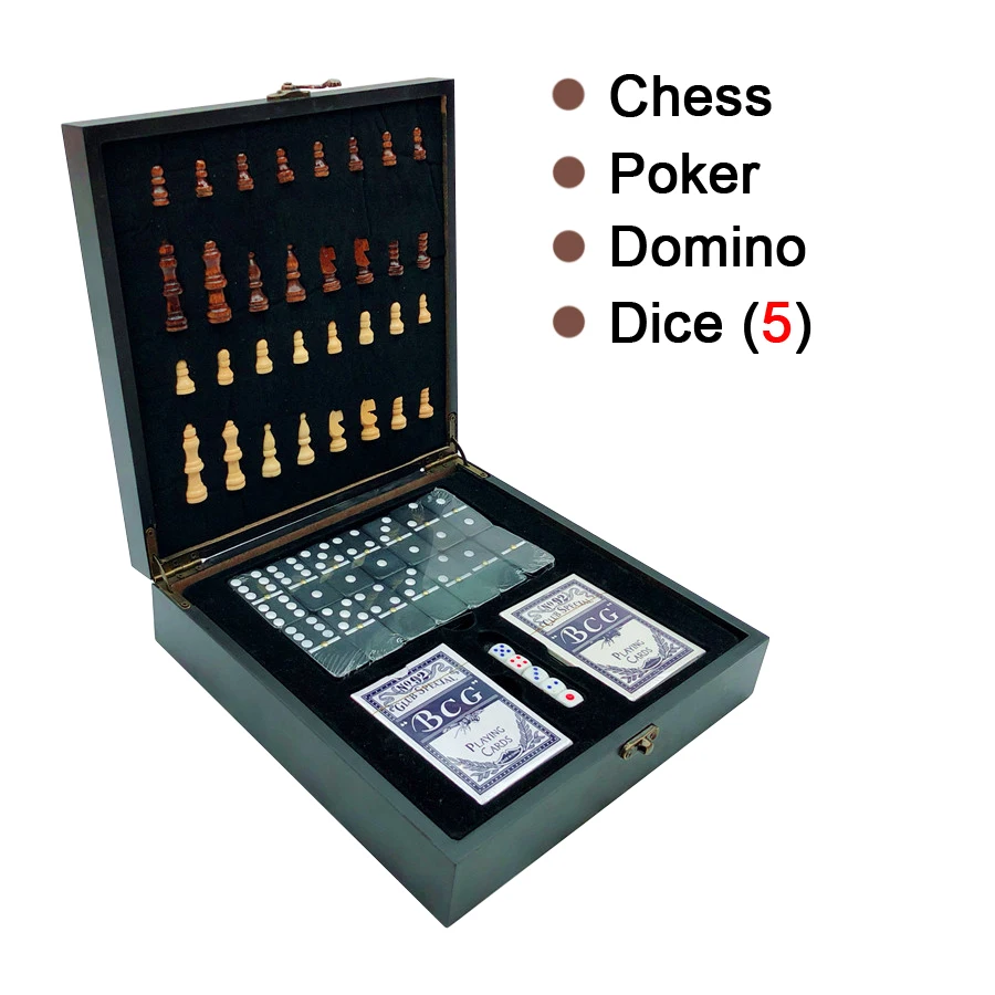 BSTFAMLY Folding Carving Wooden Chess Set Portable Game Poker Domino Dice 4 in 1 Family or Outdoor Entertainment I63 | Спорт и