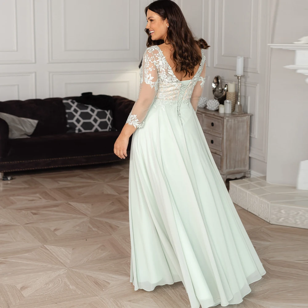 

Vestidos Elegant Wedding Dresses Chiffon Appliques Beading Bateau Three Quarter Lace Up Plus Size A-Line Bridal Gowns