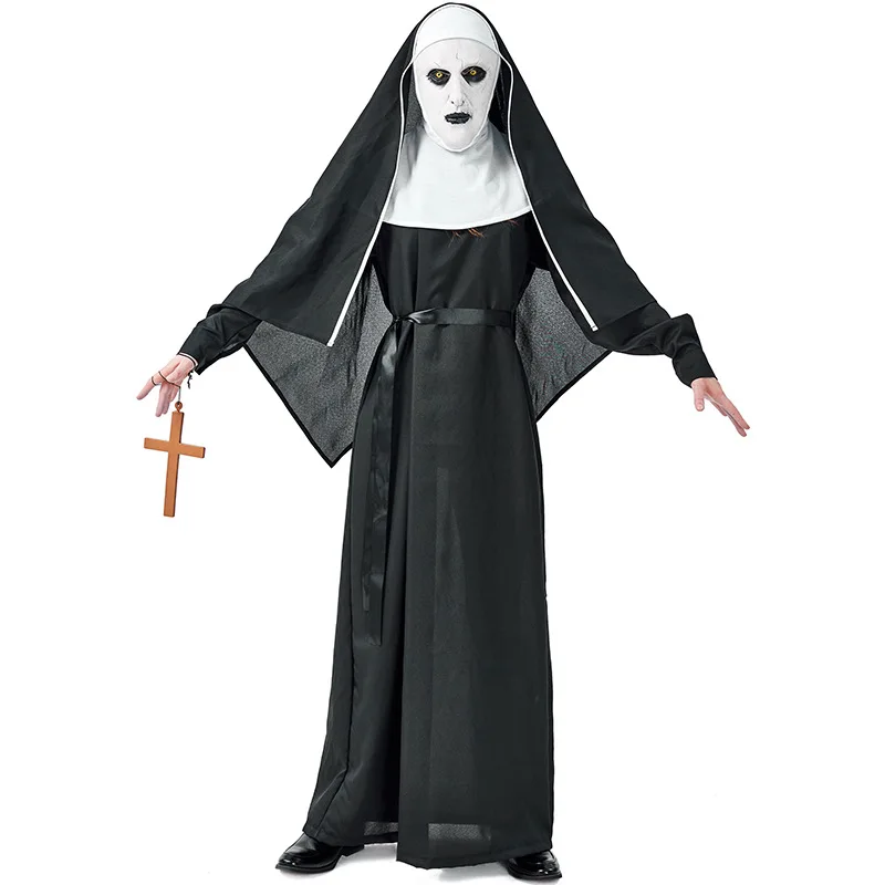 Umorden Adult Unisex Deluxe Scary The Nun Movie Costume for Men Women with Mask Cross Halloween Purim Party Costumes Fancy Dress |