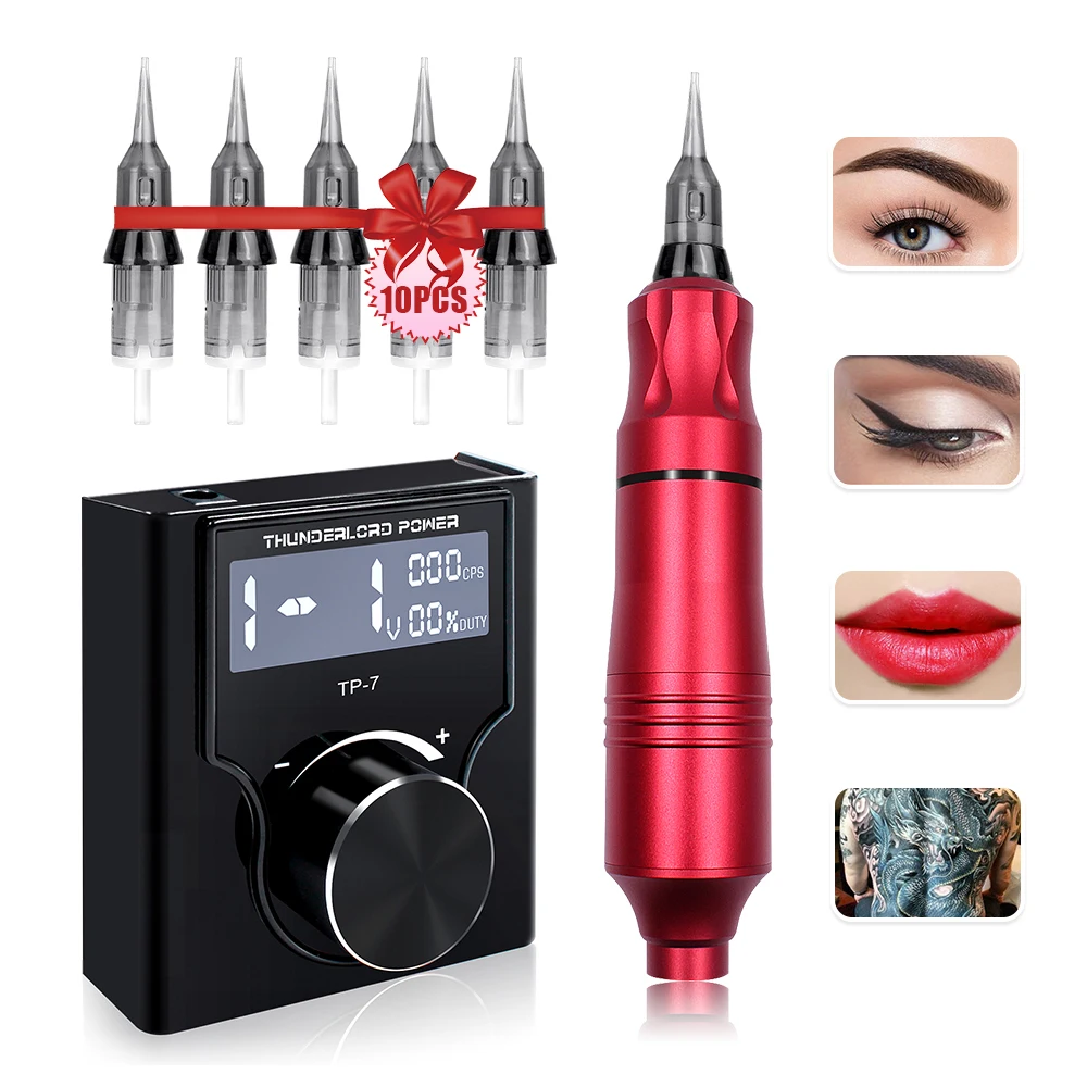 

Профессиональная тату машина Перманентный макияж ручка Набор для бровей подводка для глаз губ роторная ручка тату набор питания с картридж...