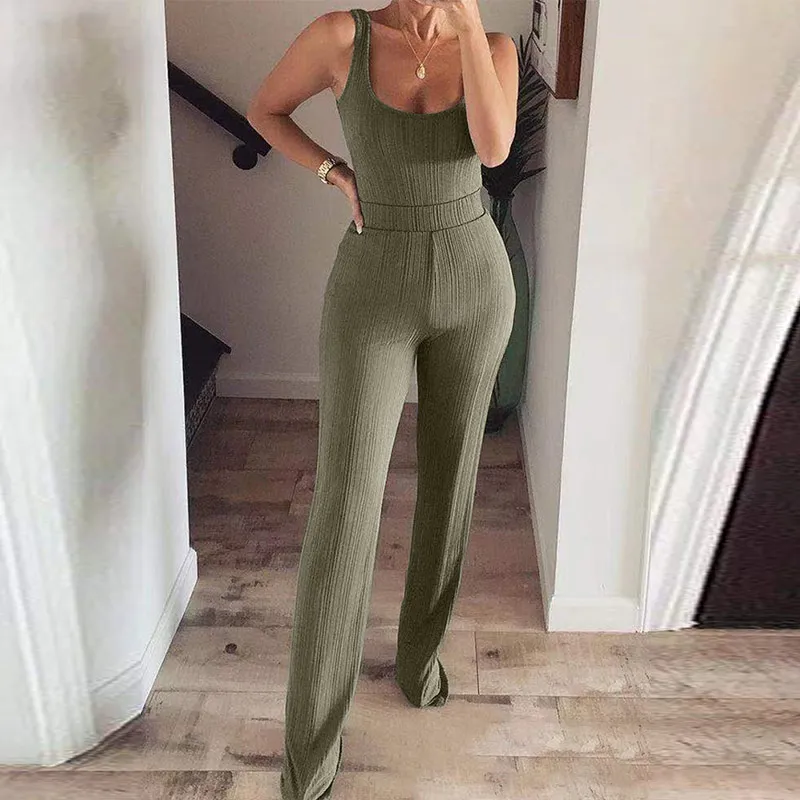 

Women Sexy Slim Jumpsuit Fashion Long Sleeveless O-neck Skinny Summer Outfit Streetwear Casual Sports Jumpsuits