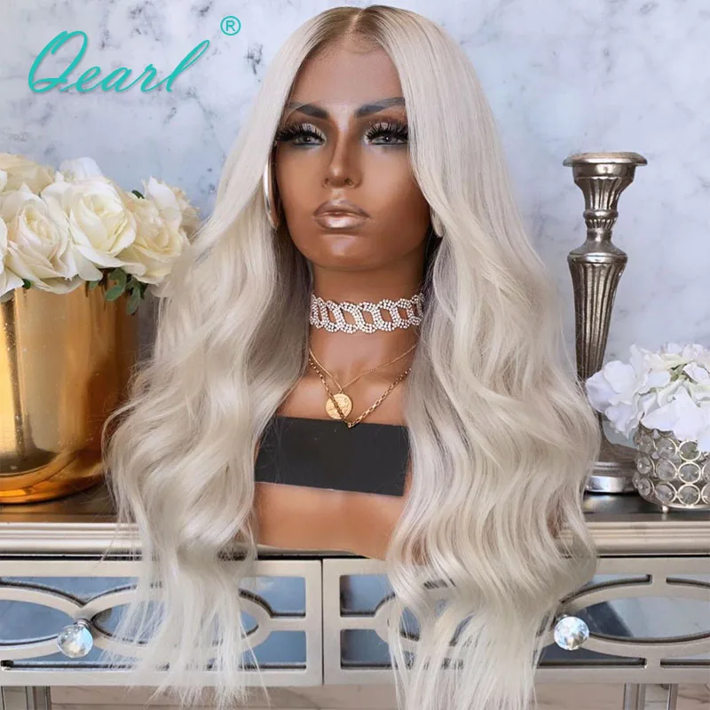 Белый светлый парик из человеческих волос на сетке спереди свободные волнистые