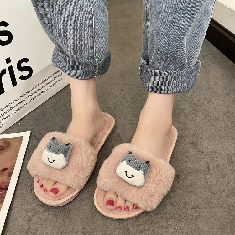 New Autumn and Winter Household Ladies Cotton Slippers Cute Animal Decoration Comfortable Slippers Female Furry Slippers Female