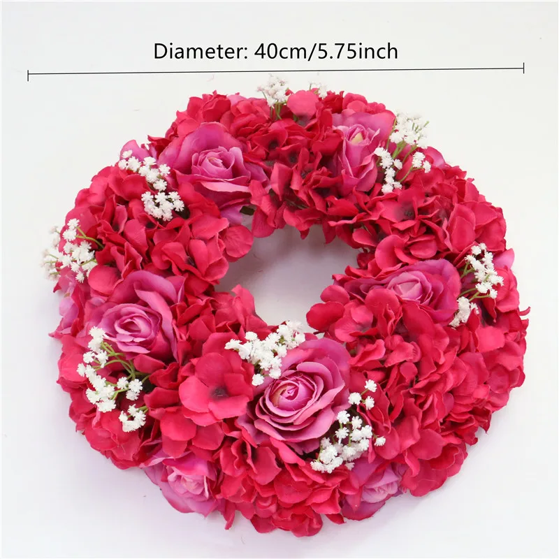 Rose red wreath 35/40/50 искусственный цветок, стол, центральный венок, вечерние, свадебные декорации, дорога, свинец, цветок, шар, роза, Гортензия, Гипсофила - Цвет: Rose red wreath