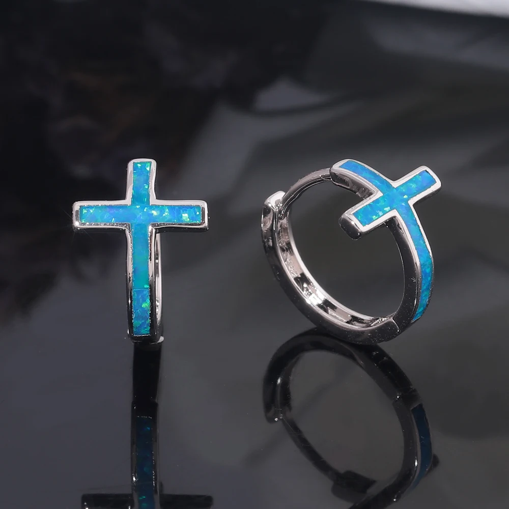 Женские серьги-кольца CiNily с белыми синими огненными опаловыми и серебряными