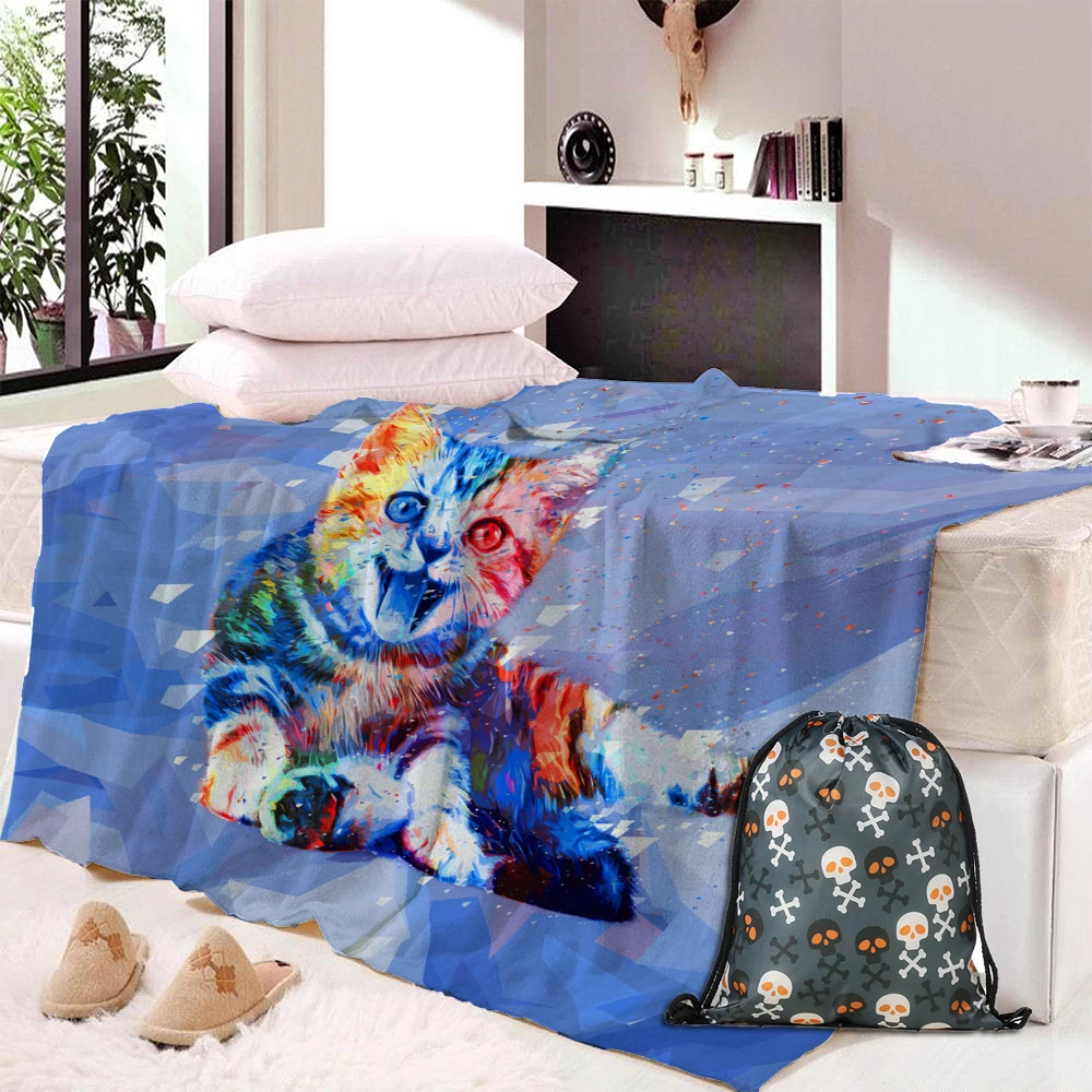 

3D Cat Print Fleece Blanket Totem Plush Bedspread Geometric Sherpa Blanket Animal Colorful Bed Blanket Dropship Cobertor