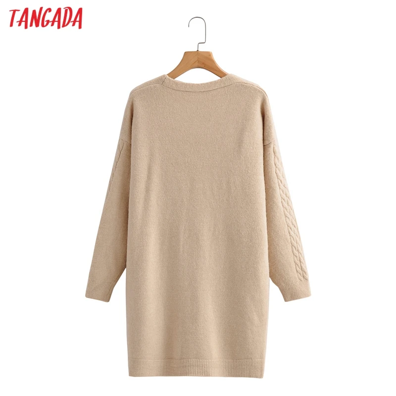 

Tangada 2021 Autumn Winter Women Solid Long Knitted Cardigan Sweater Jumper Vintage Long Sleeve Loose Female Outerwear 1F356