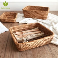 rattan hand woven storage basket fruit tea snack bread picnic baskets cosmetic storage box kitchen supplies household tools