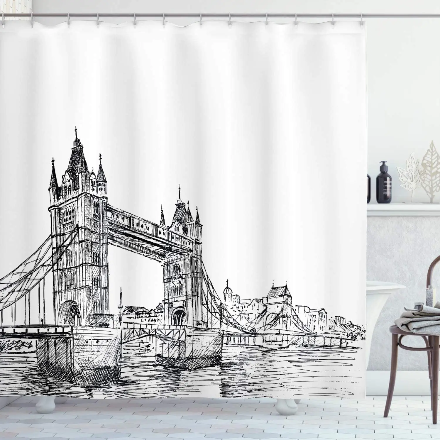 

Винтажная занавеска для душа для ванной комнаты старой мост лондонская башня эскиз архитектуры Британский Декор многоразмерная занавеска ...