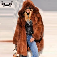 90cm long luxury genuine fox fur coat with hood full pelt natural women real fox fur jackets high quality fur coats outwear 2022