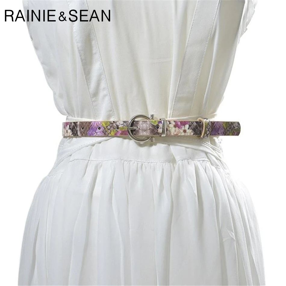 Ремень RAINIE SEAN женский с цветочной пряжкой тонкий брендовый фиолетовый кожаный