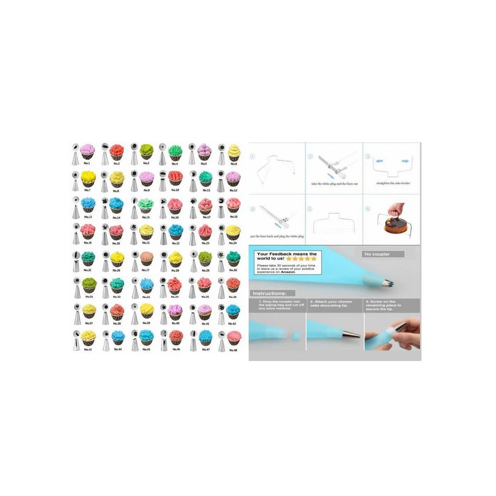 

73pcs Set Stainless Steel Nozzle DIY Cake Decorating Tip Set Silicone Pastry Bag Mouth Icing Piping Cream Baking Decor Tools