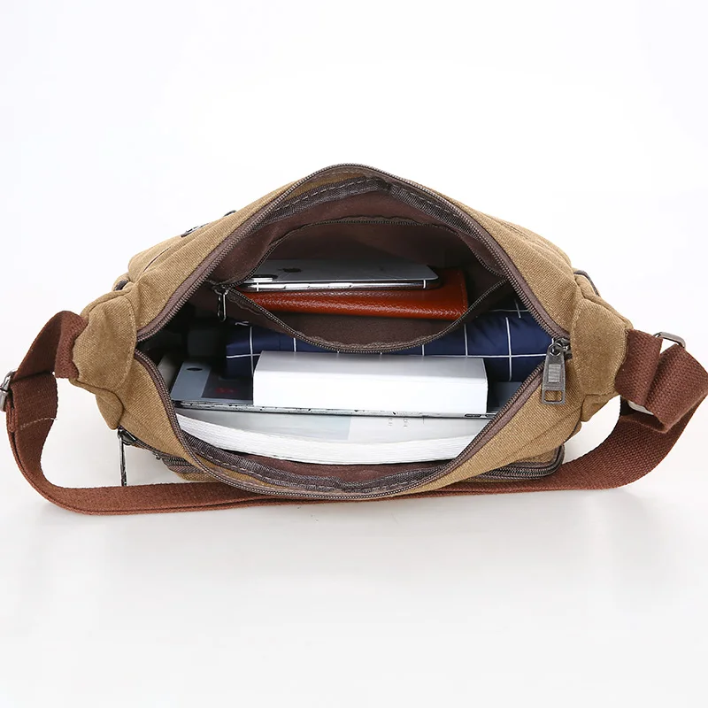 

Men Canvas Shoulder Bag Multifunction Casual Travel Crossbody Bags Vintage Solid Zipper Men Messenger Top-handle Handbags sling