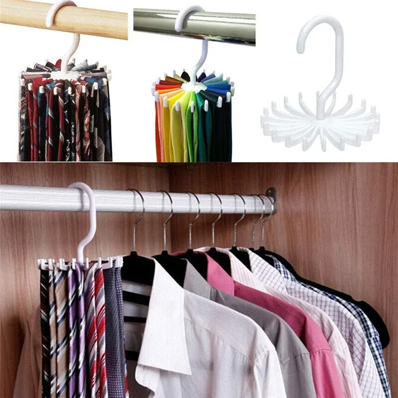 

Tie Rack Rotating 20 Hooks Necktie Display frame Storage Home Supply Multifunction Space Saving Hang Holder