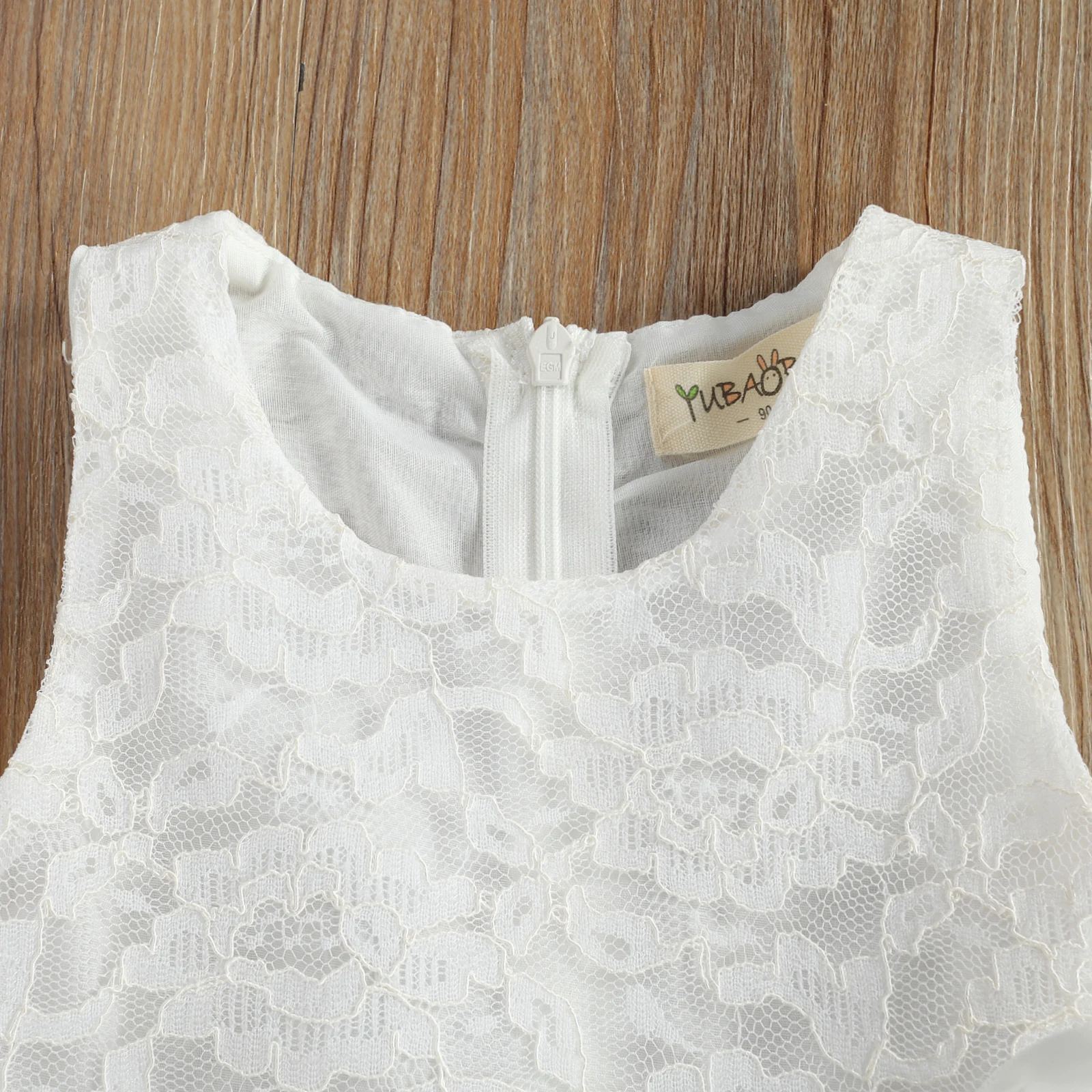 

Summer Dress with Belt Sleeveless Solid Color Lace Round Neck Flounce A-line Princess Dress