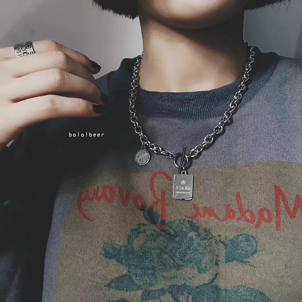 

Women's Necklace Korean Round Square Letter Clavicle Chain Women's Fashion Punk Hip Hop Personalized Simple Accessories