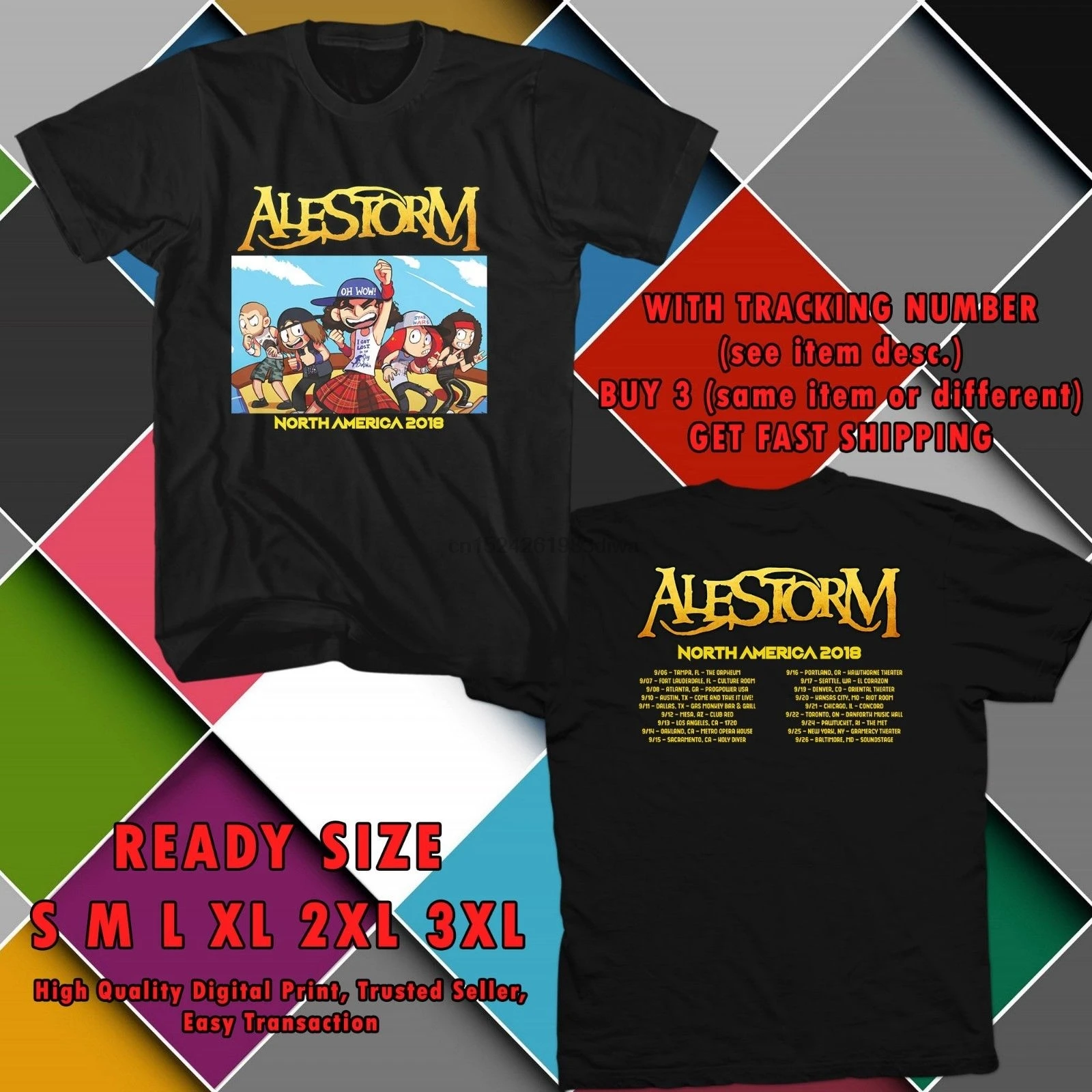 Новинка ALESTORM NORTH AMERICAN TOUR 2018 черная футболка ZCTH|Мужские футболки| |