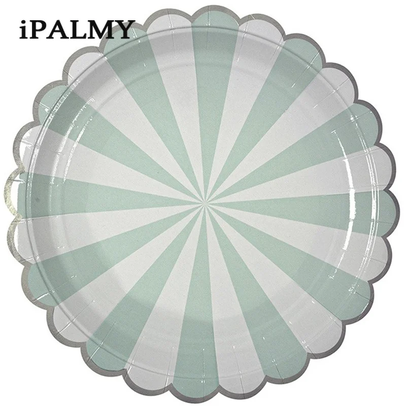 Ipalmay розовые фиолетовые зеленые Полосатые Бумажные обеденные тарелки столовая