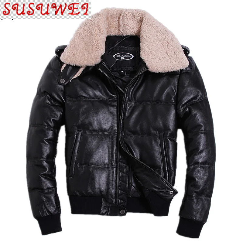 

SUSUWEI Мужская зимняя куртка-пуховик из натуральной яловой кожи, куртки-пуховики, пальто для мужчин размера плюс 2021 Doudoune HommeHA-805 KJ1143