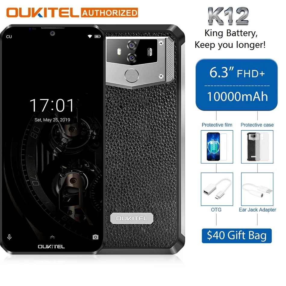 OUKITEL K12 6,3 дюймов 4G смартфон MT6765 Helio P35 Восьмиядерный 2,3 ГГц 6 ГБ ОЗУ 64 Гб ПЗУ сотовый телефон 10000 мАч 5 В/6а Быстрая зарядка