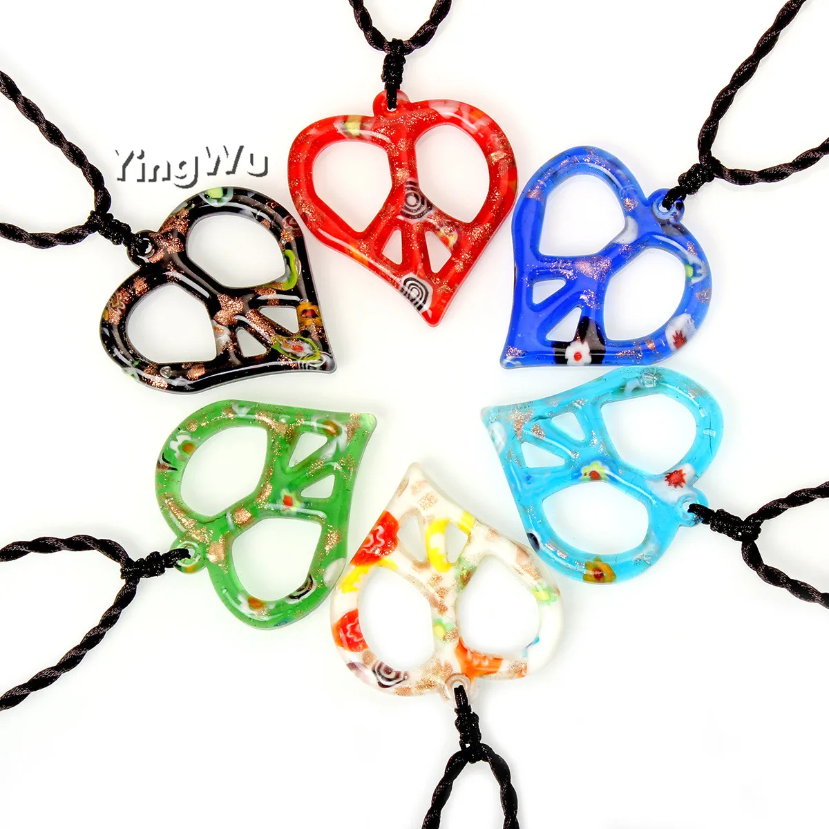 

12 Pcs Lot Lovely Heart Lampwork Murano Glass Beaded Pendant Necklace Free Shipping