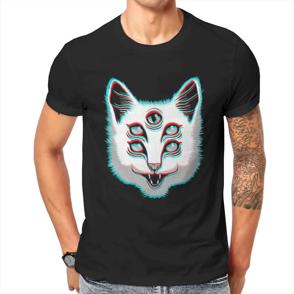 

gothic,Glitch Cat T shirt Men T shirt summer T-shirt