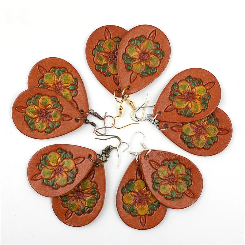 

Модные аксессуары для чемодана, подвесные украшения в стиле ретро, кожаные серьги ручной работы, коричневое дерево, крем, кожа, капля воды