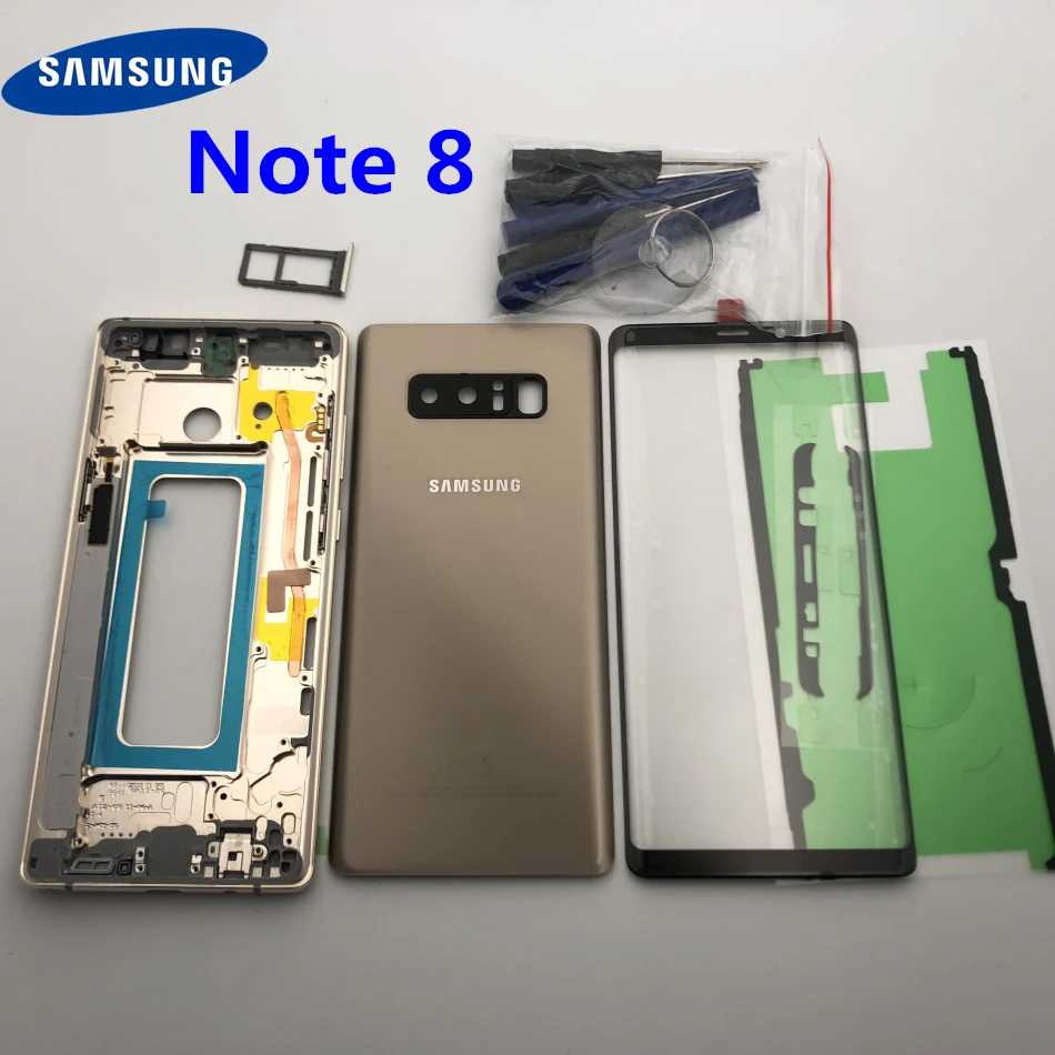 Note8 полный корпус чехол задняя крышка+ Передний экран стекло объектив+ средняя рамка для samsung Galaxy Note 8 N950 N950F N950FD