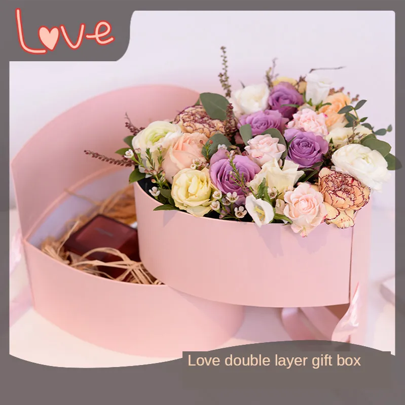 

Peach Heart Box Window PVC Double Layer Rotating Flower Heart-Shaped Flower Pot Gift Box Wedding Valentine's Day wholesale