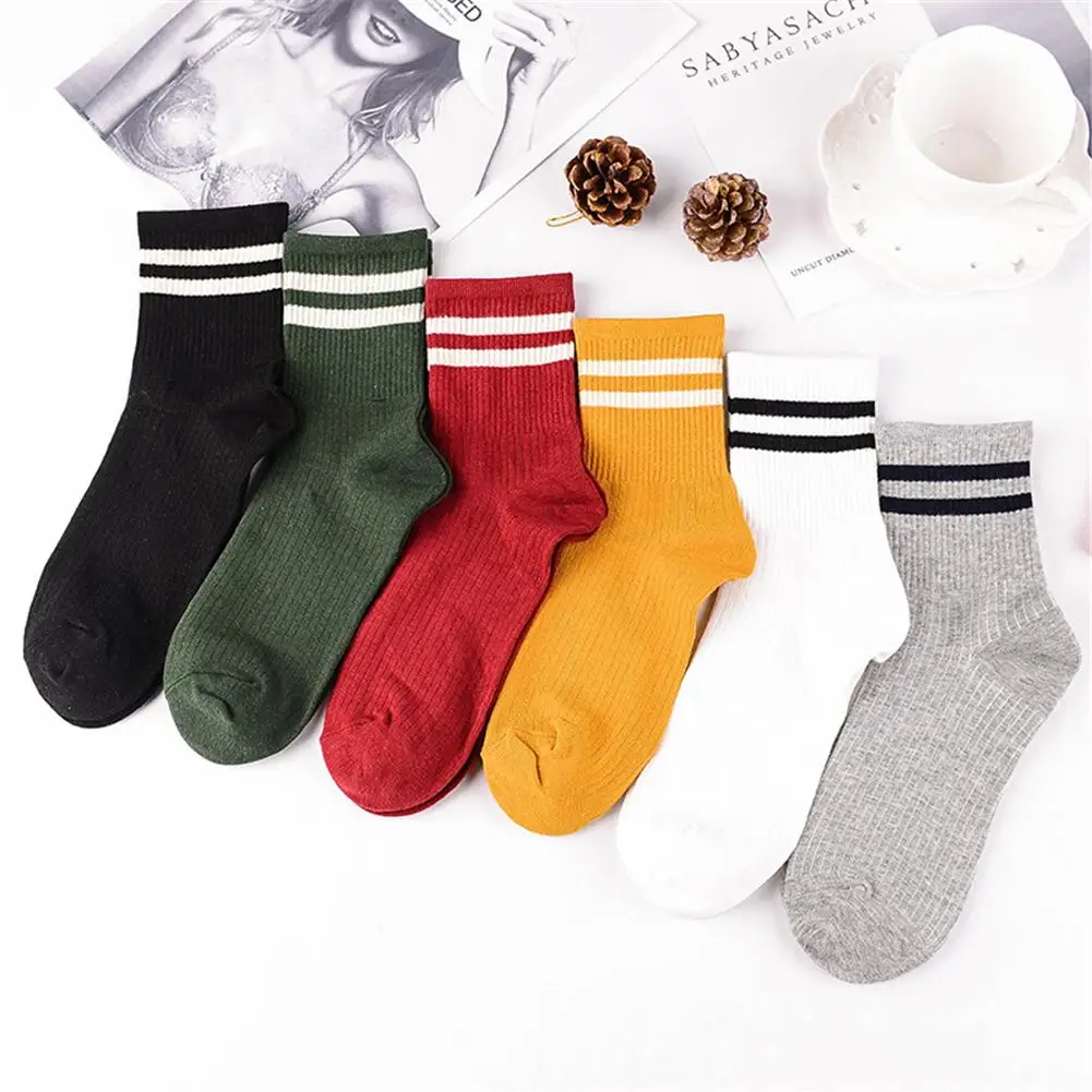 Носки женские спортивные унисекс хлопковые с двумя полосками до щиколотки