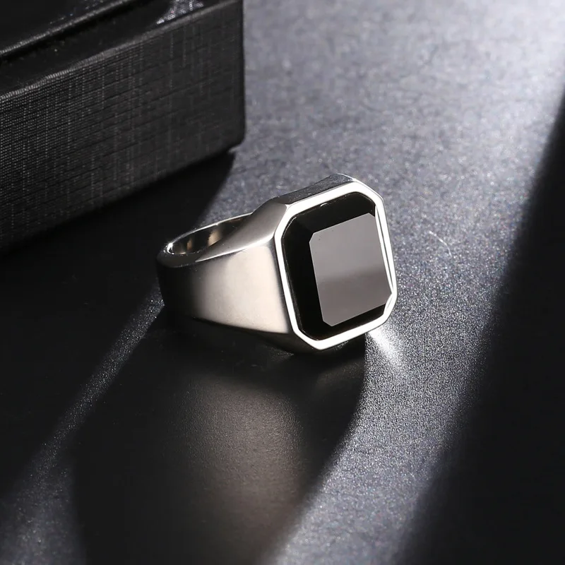 Простой Для мужчин черный квадрат драгоценного камня золото тон кольцо из