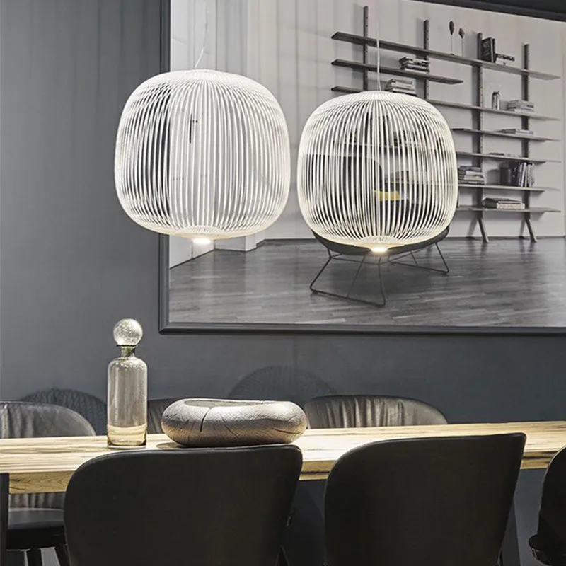 구매 복제 Foscarini 스포크 2 서스펜션 화이트 펜던트 램프, 식당 바 주방 섬 새장 조명, 이탈리아 디자이너 램프
