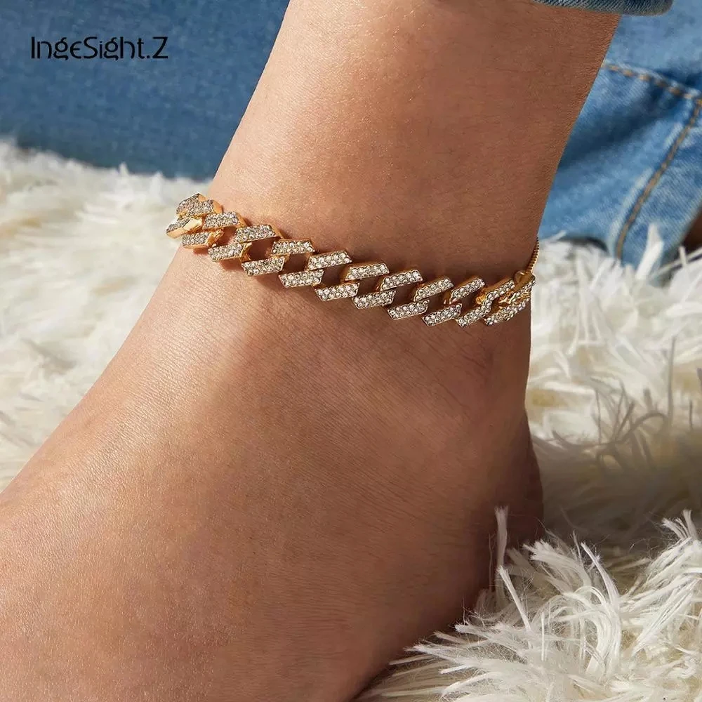 

IngeSight.Z 4 Colors Charm Luxury Shiny Rhinestone Anklet Bracelet Adjustable Crystal Anklets On Foot Barefoot Sandals Jewelry