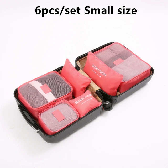 6pcs Watermelon red 7 шт./компл. дорожная сумка для багажа чемодан одежда сумка для хранения косметики упаковка куб Организатор багаж дорожная сумка для путешествий аксессуары - Цвет: 6pcs Watermelon red