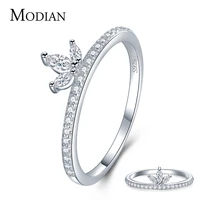 modian authentic 925 sterling silver fashion crown full aaaa zircon finger ring for women wedding engagement fine silver jewelry