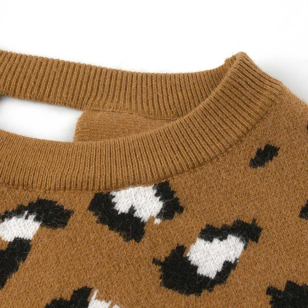 Женский вязаный свитер с леопардовым принтом на осень и зиму женский белый