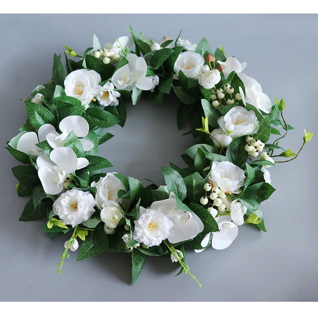 

20 Orchid Flower Wreath Handmade White Floral Wreath Artificial Garland Wreat