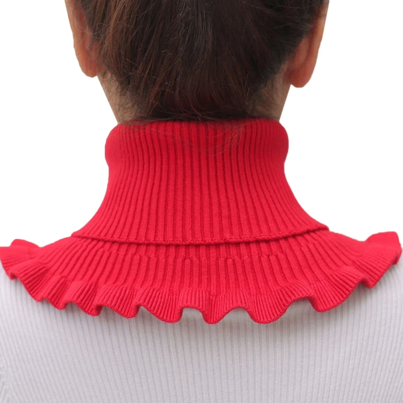 

Knitted Fake Collar Scarf With Wooden Ears Women Turtleneck Knitted False Fake Collar Detachable Scarf Winter Windproof