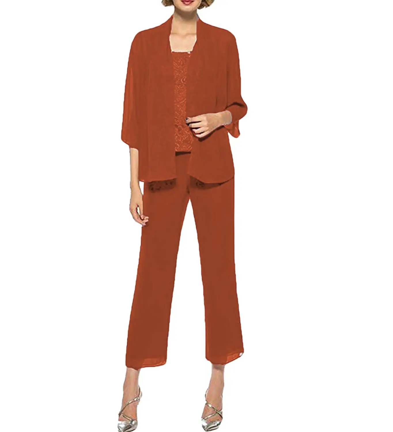 Женское платье для матери невесты из шифона и кружева комплект трех предметов