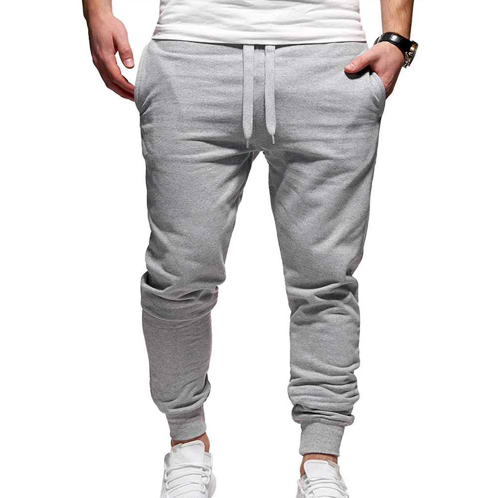 Puimentiua Men Drawstring Pants Full Sportswear Solid Casual Elastic Sweatpants Fitness Workout Trousers | Мужская одежда
